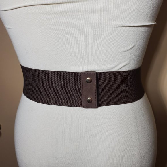 Coffee & Gold Vintage Style 3-Buckle Cumberbund Belt-Elastic Back-Snap Closure. - Picture 6 of 8
